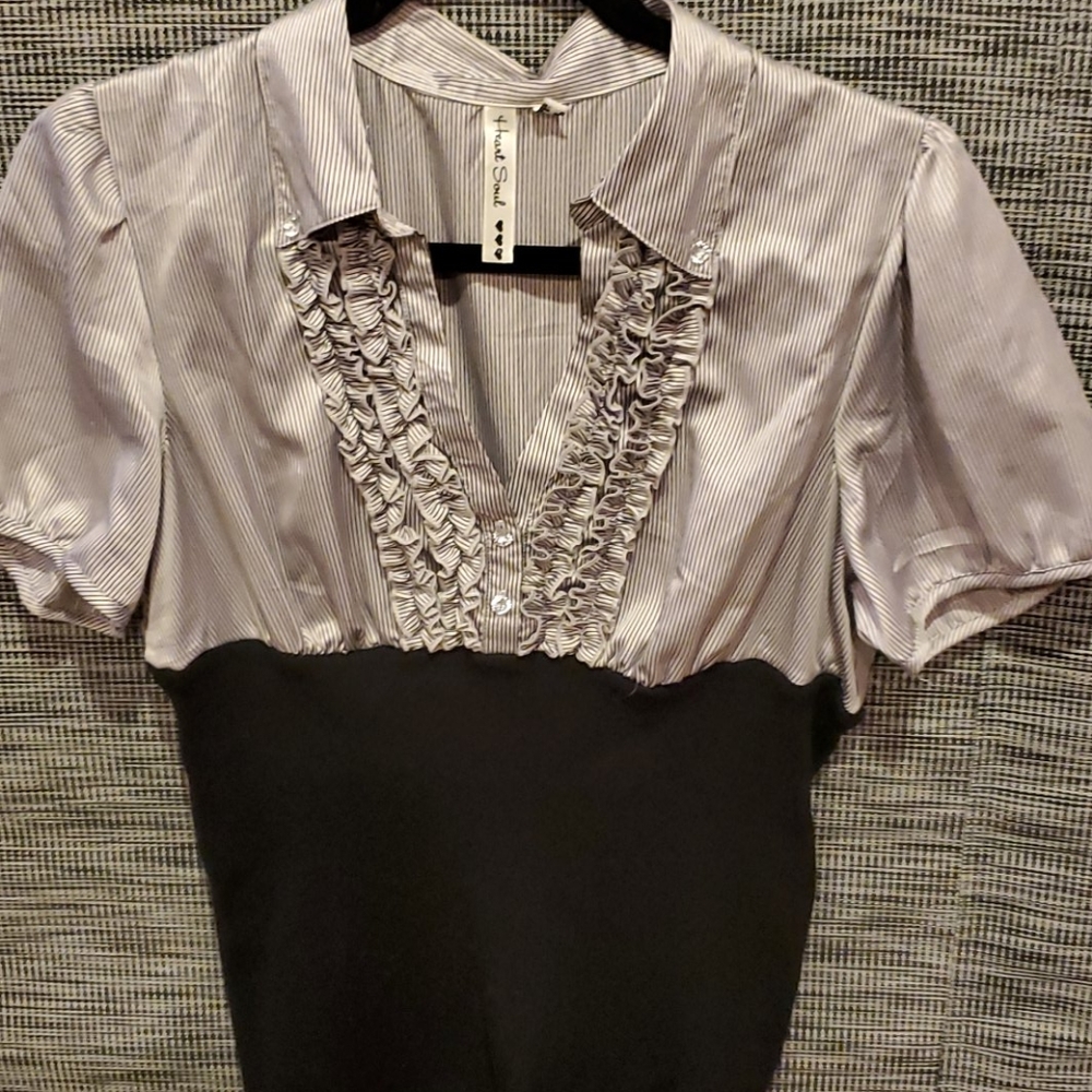 Heart Soul Stripped Top with jeweled buttons XL. C